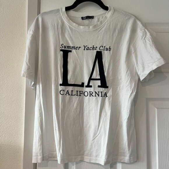 Zara Summer Yacht Club LA California Graphic Short Sleeve T-Shirt Size Small - Picture 1 of 3
